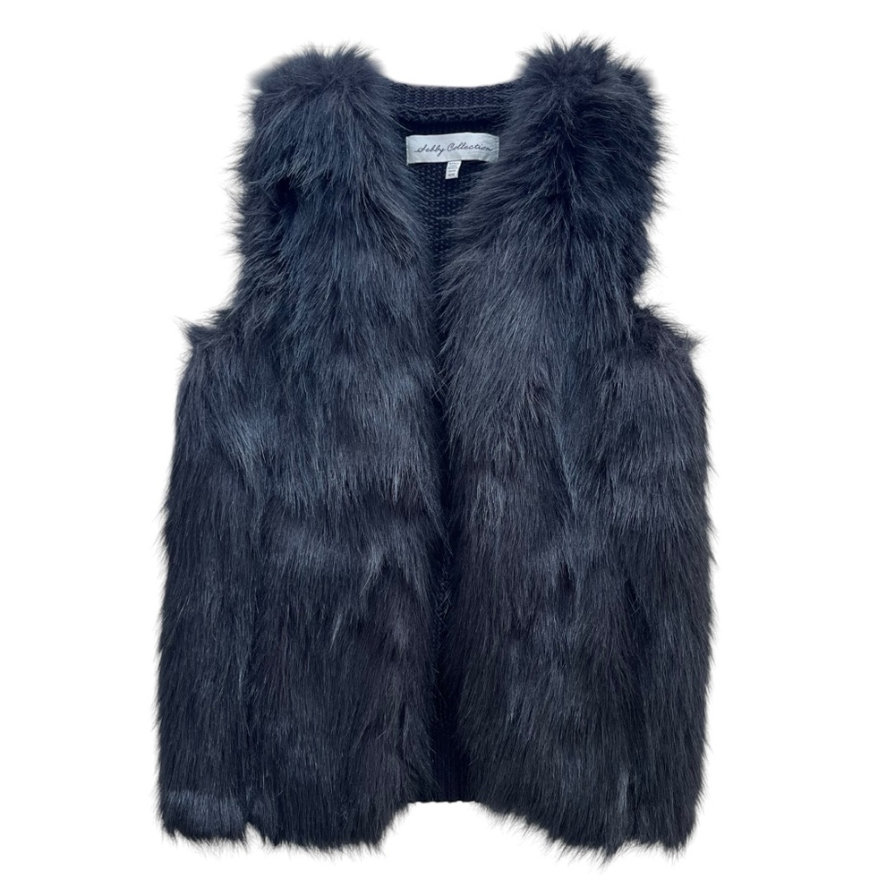 Sebby Collection Women’s Medium Faux Fur Front Sweater Knit Back Sleeveless Vest